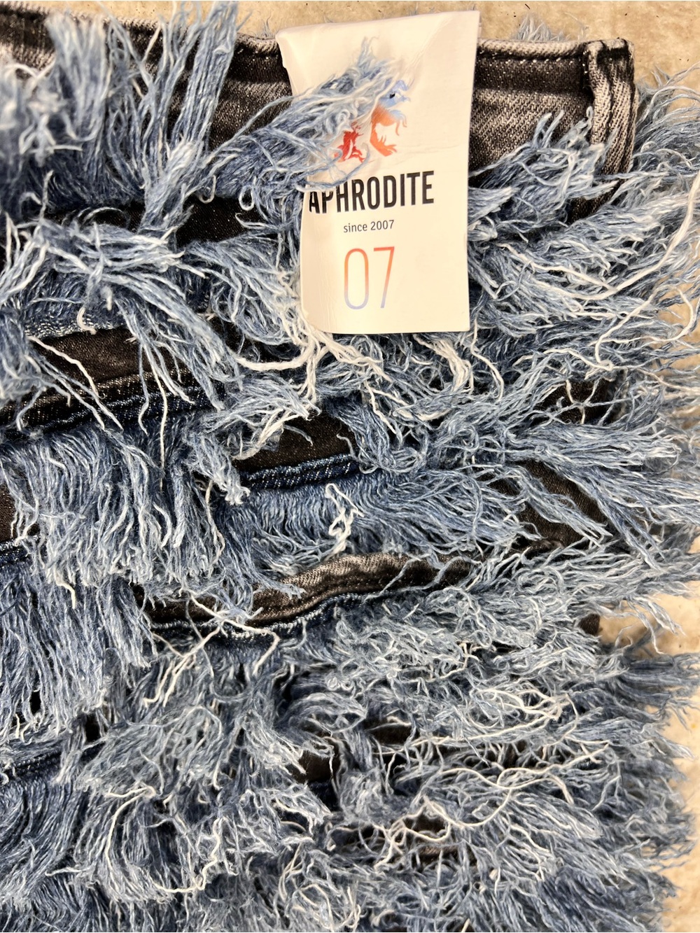 Aphrodite 07 Fringe Shaggy Denim Jeans Blue Statement Wide Leg Pants, NWT - Picture 7 of 7